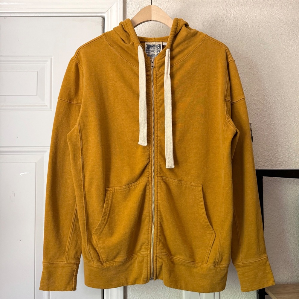 JUNGMAVEN mustard yellow hemp organic cotton full zip up hoodie sweater